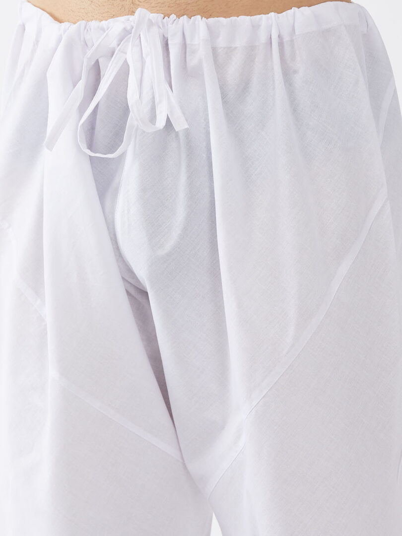 Men's Blue And White Cotton Linen Kurta Pyjama Set