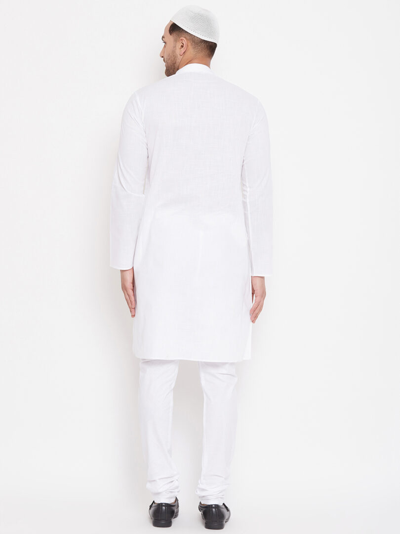 Men's White Cotton Linen Kurta Pyjama Set