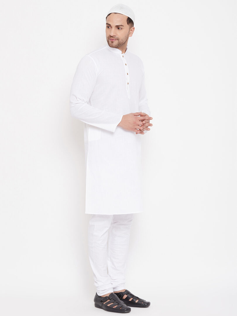 Men's White Cotton Linen Kurta Pyjama Set
