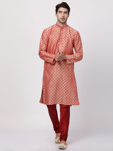 Men's Pink Cotton Blend Kurta Pyjama Set