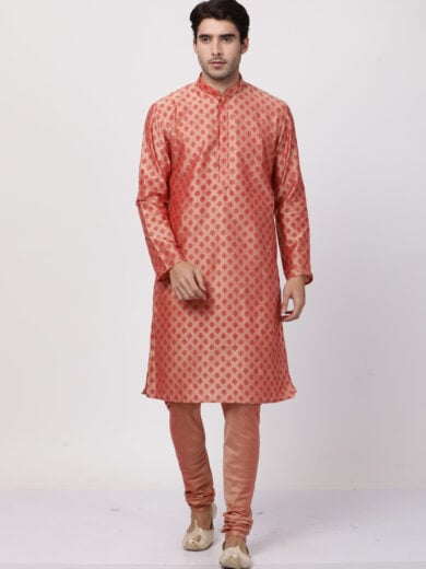 Men's Pink Cotton Blend Kurta Pyjama Set