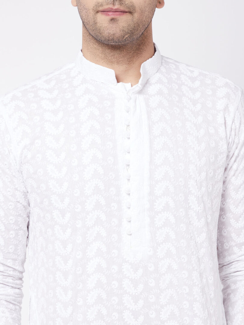 Men's White Pure Cotton Kurta Pyjama Set