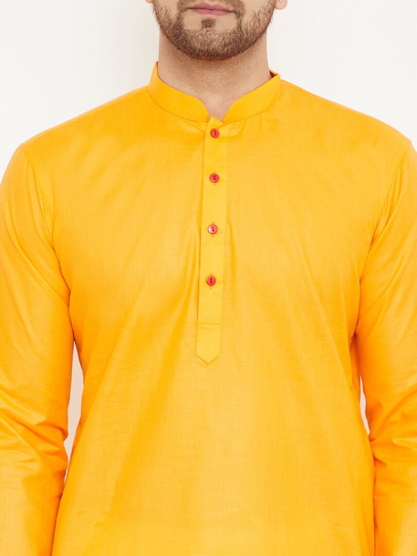 Men's Orange And White Cotton Kurta Pyjama Set