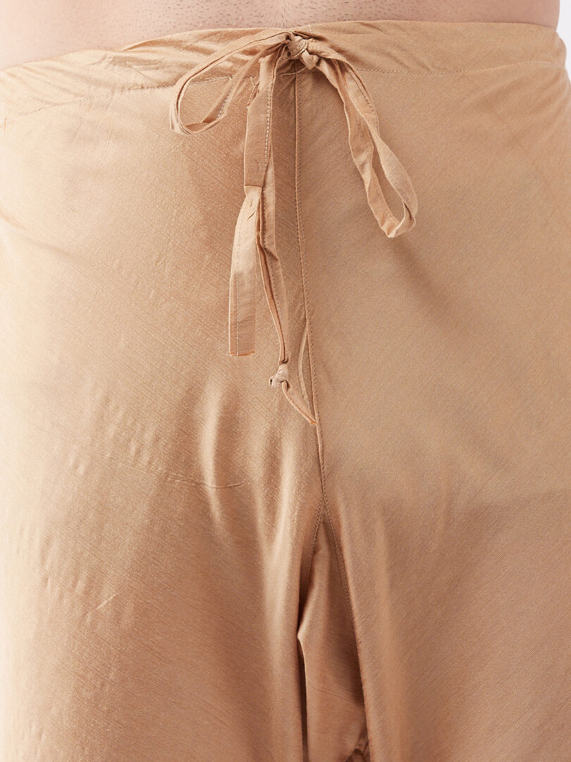 Men's Maroon And Rose Gold Cotton Blend Kurta Pyjama Set