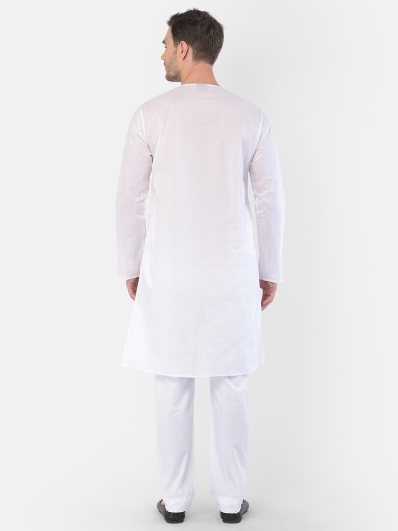 Men's White Cotton Addi Kurta Pyjama Set