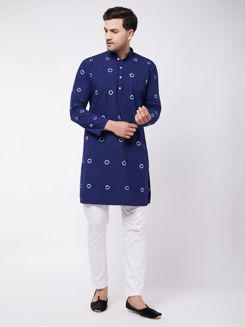 Men's Blue And White Pure Cotton Kurta Pyjama Set