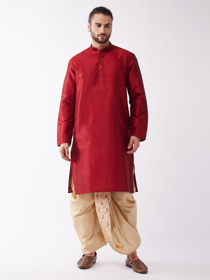 Men's Solid Kurta And Embroidered Traditional Dhoti Set