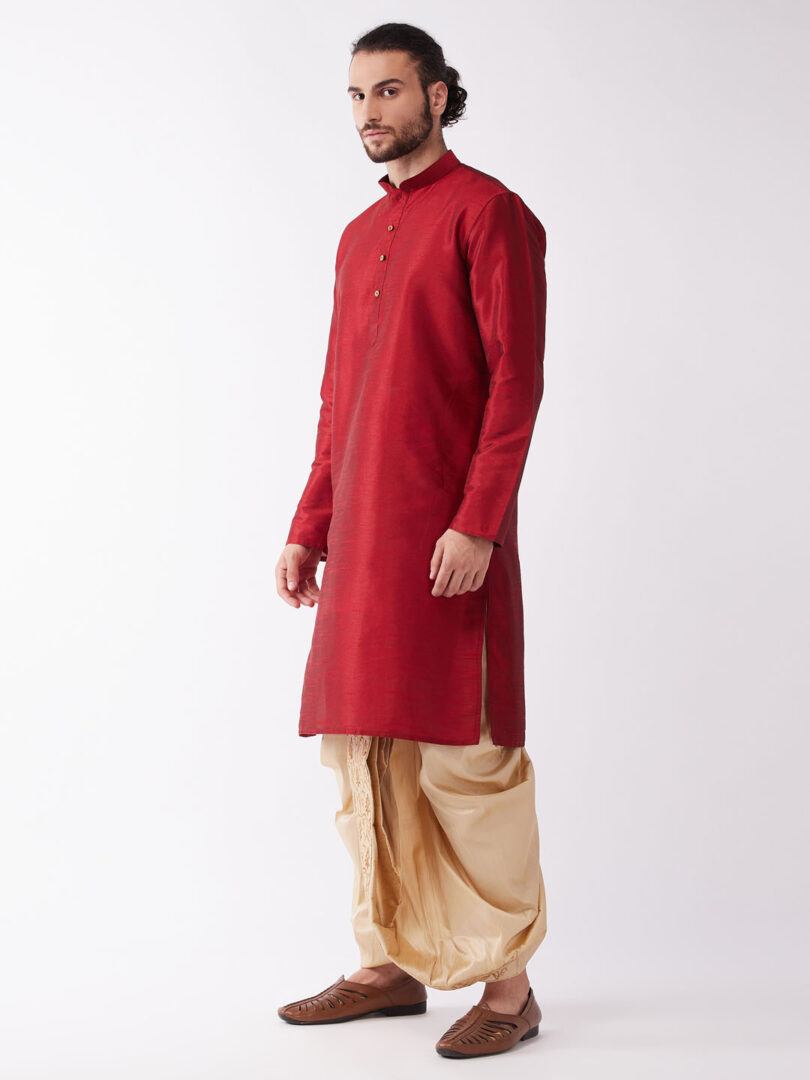 Men's Solid Kurta And Embroidered Traditional Dhoti Set