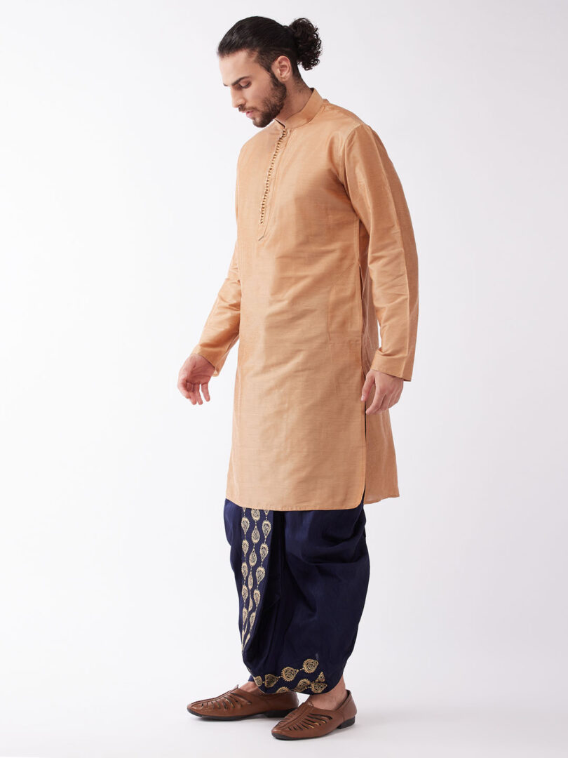 Men's Solid Kurta And Embroidered Traditional Dhoti Set