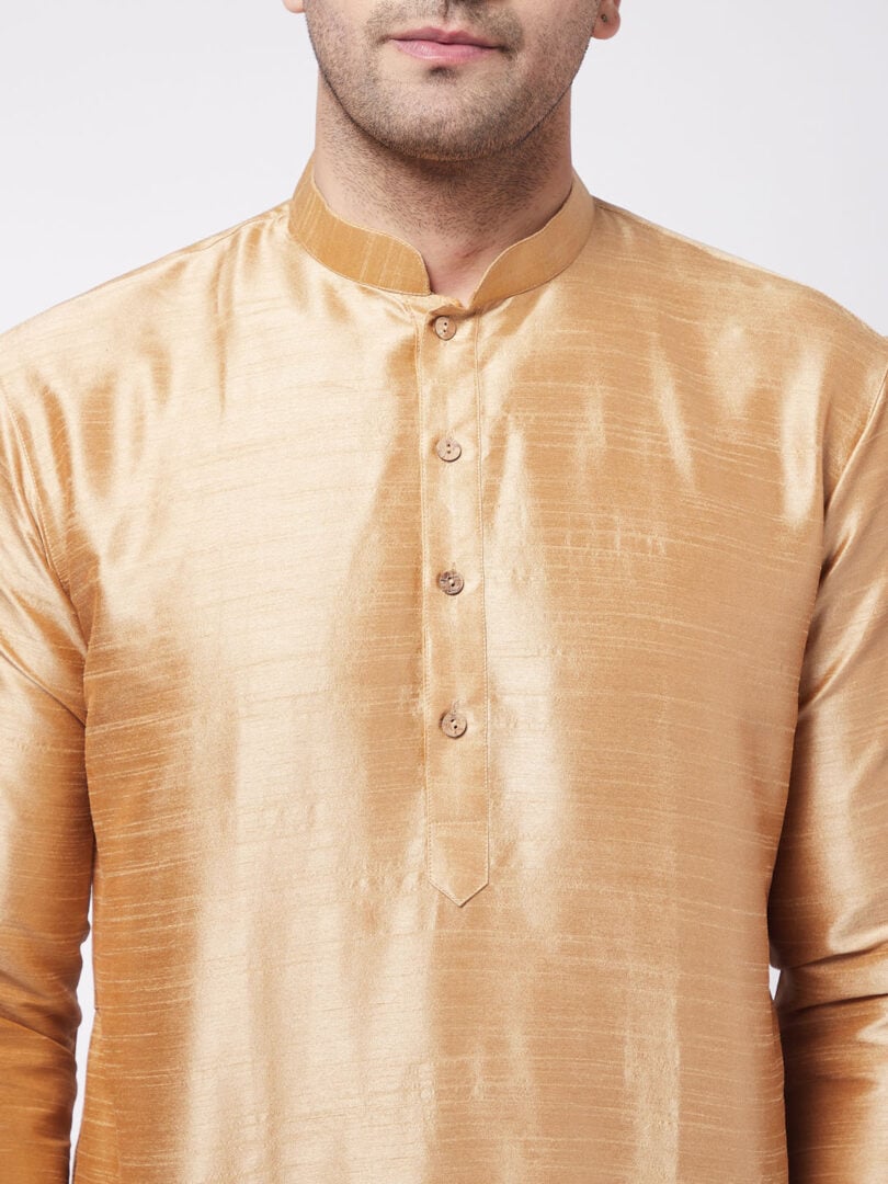 Men's Rose Gold Silk Blend Kurta and Dhoti Set