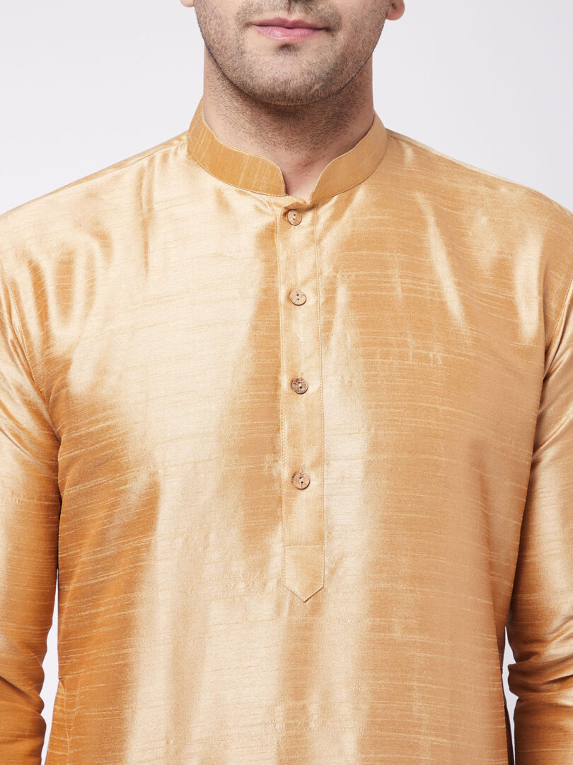 Men's Rose Gold Silk Blend Kurta and Dhoti Set