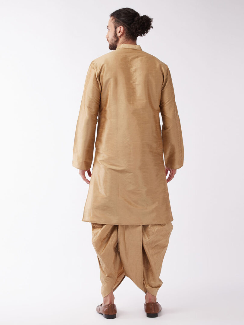 Men's Rose Gold Silk Blend Kurta and Dhoti Set