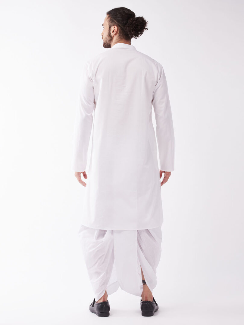 Men's White Cotton Blend Kurta And Dhoti Set