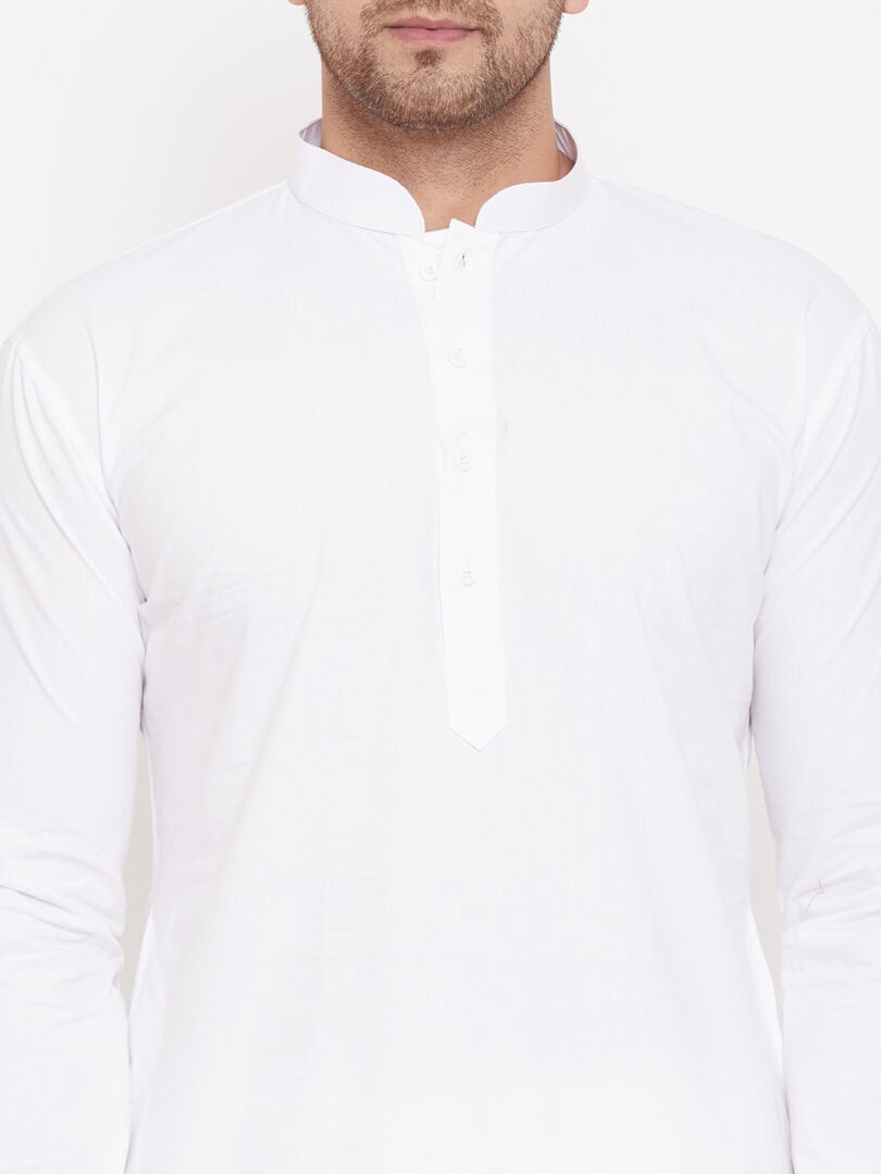 Men's White Cotton Blend Kurta Pyjama Set