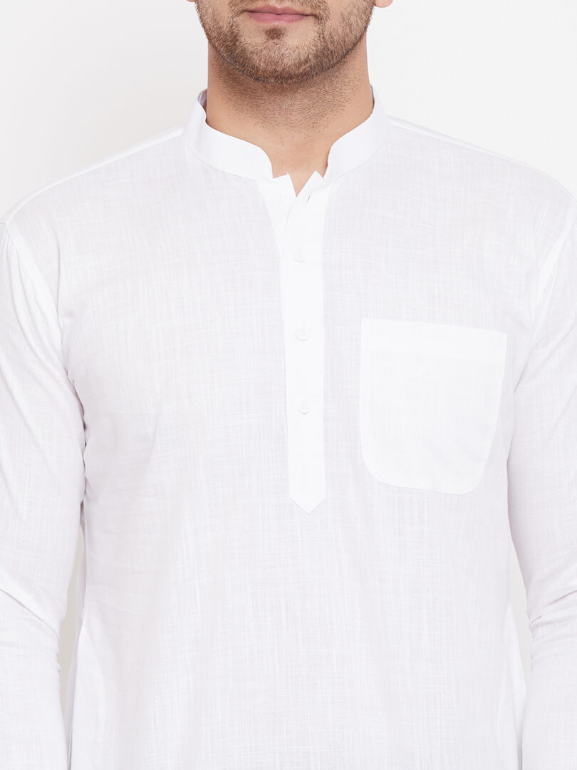 Men's White And Black Cotton Linen Pathani Kurta Set