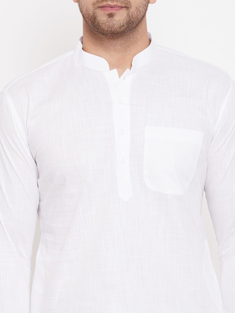 Men's White Cotton Linen Pathani Kurta Set