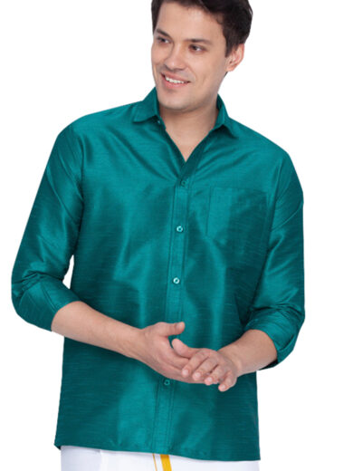 Men's Green Silk Blend Ethnic Shirt