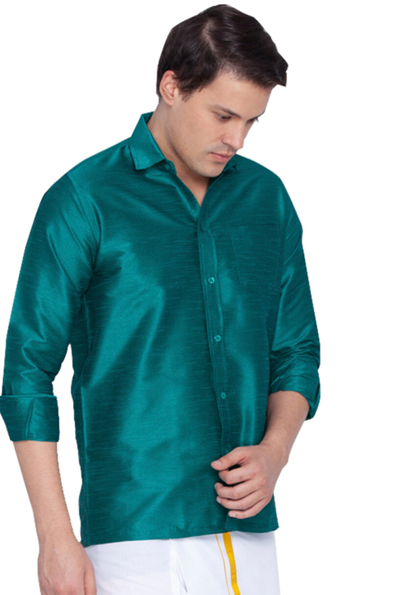 Men's Green Silk Blend Ethnic Shirt