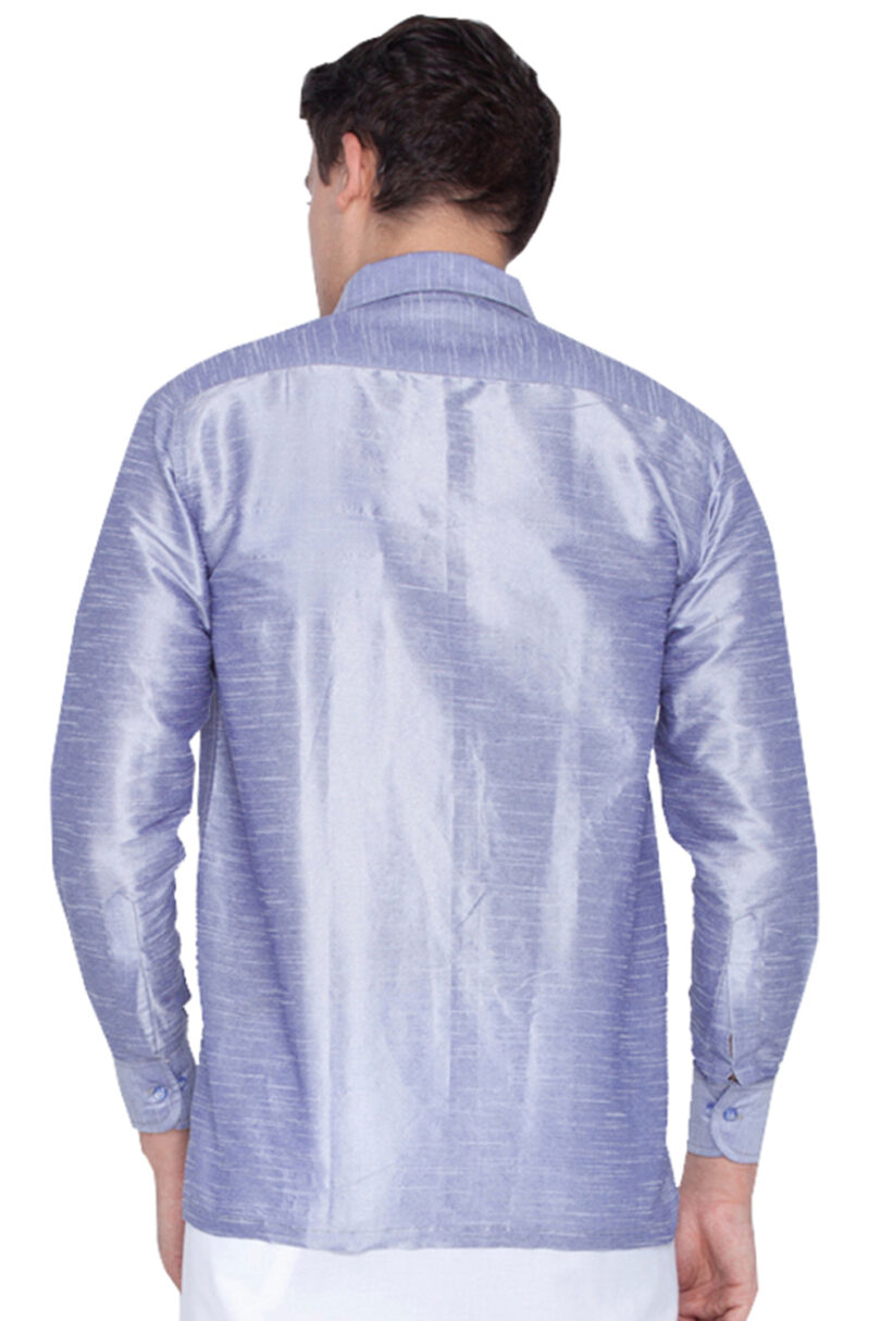 Men's Blue Silk Blend Ethnic Shirt