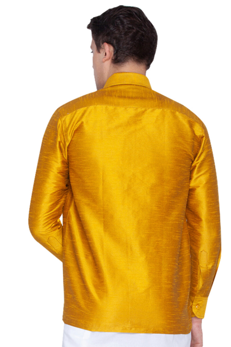 Men's Yellow Silk Blend Ethnic Shirt