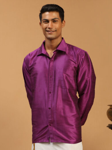 Men's Purple Silk Blend Ethnic Shirt