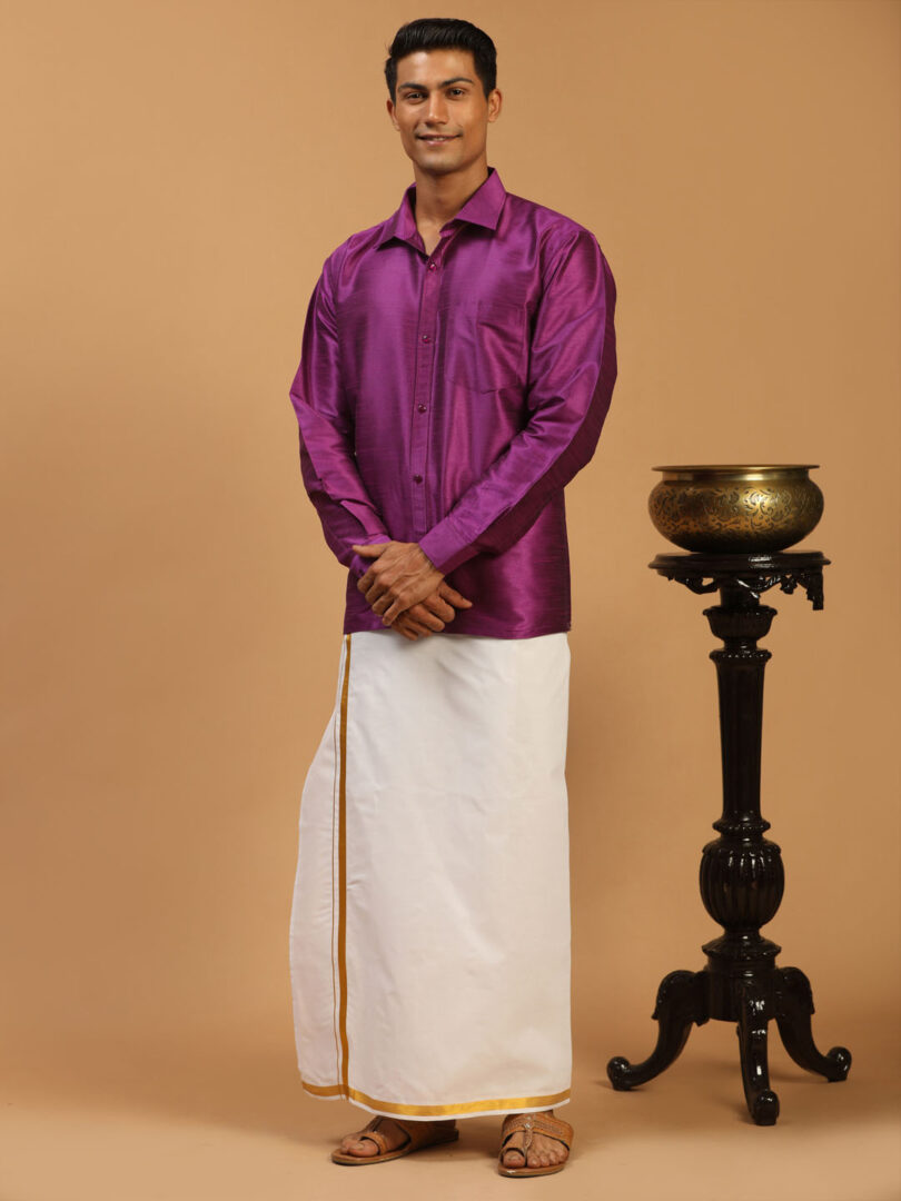 Men's Purple Silk Blend Ethnic Shirt