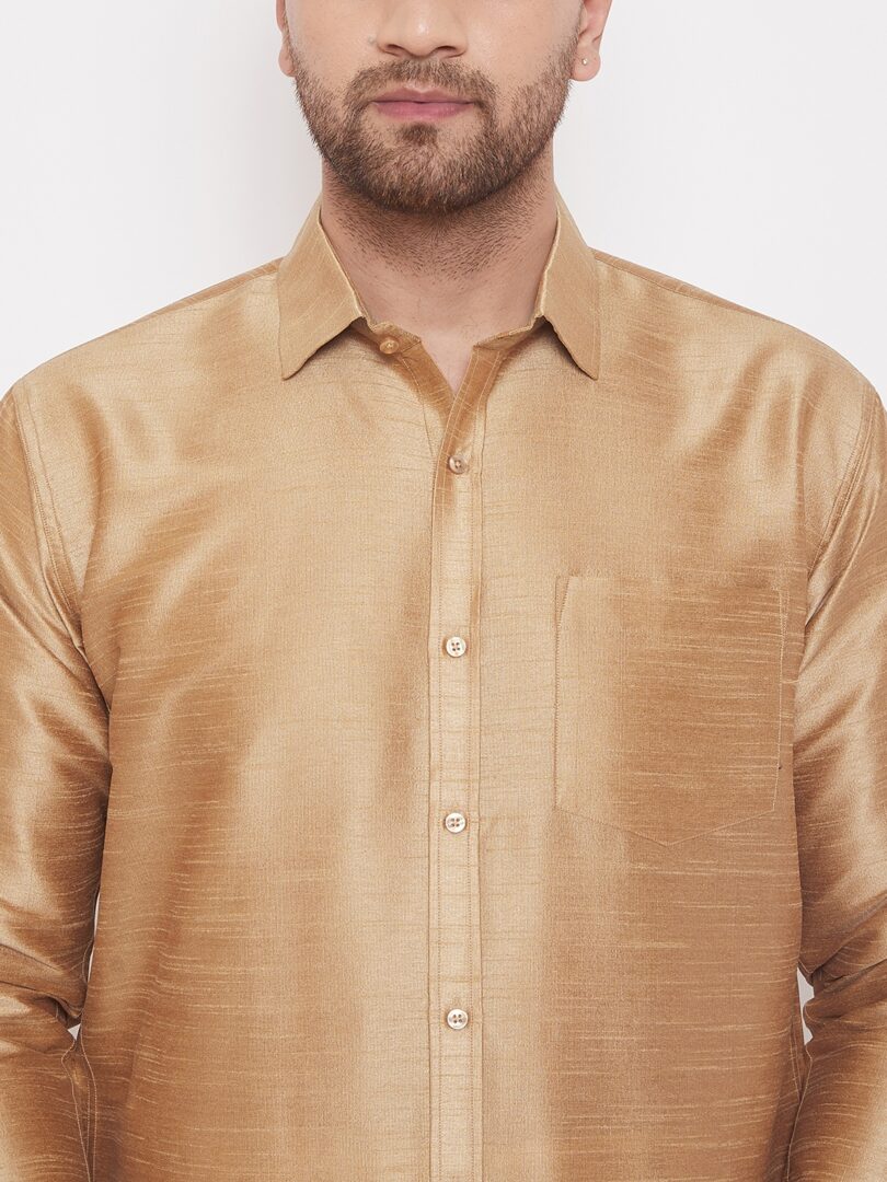 Men's Rose Gold and White Silk Blend Shirt And Mundu