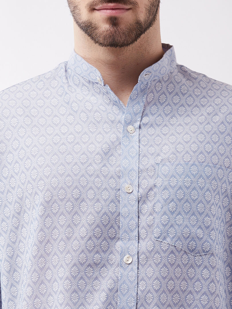 Men's Lavender Blue Silk Blend Ethnic Shirt