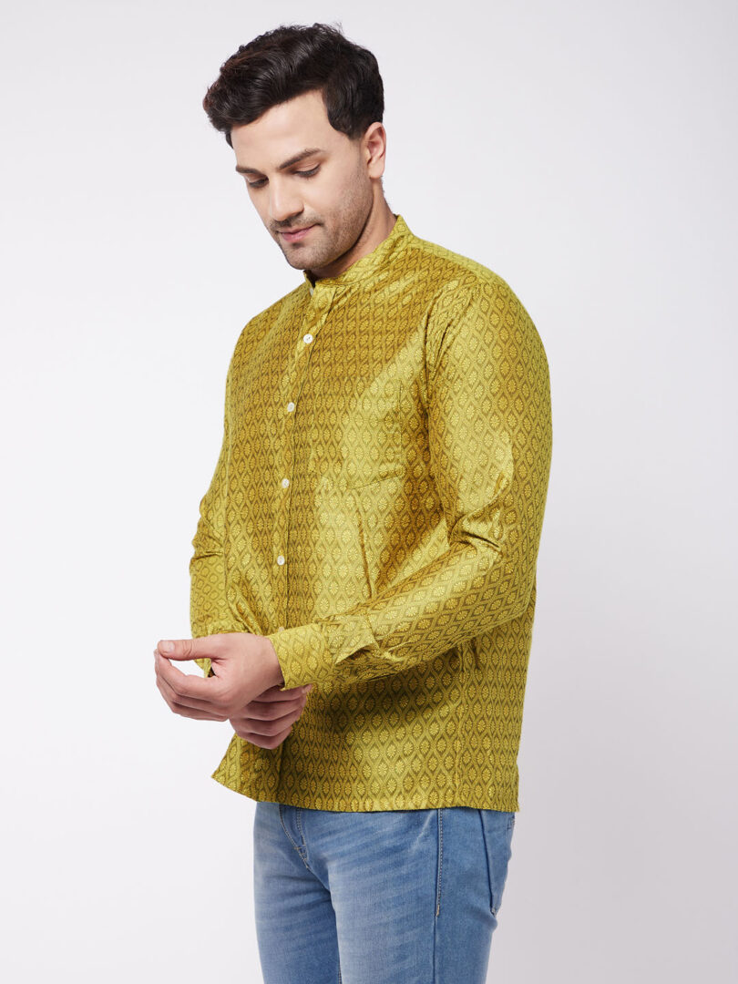 Men's Mustard Yellow Silk Blend Ethnic Shirt