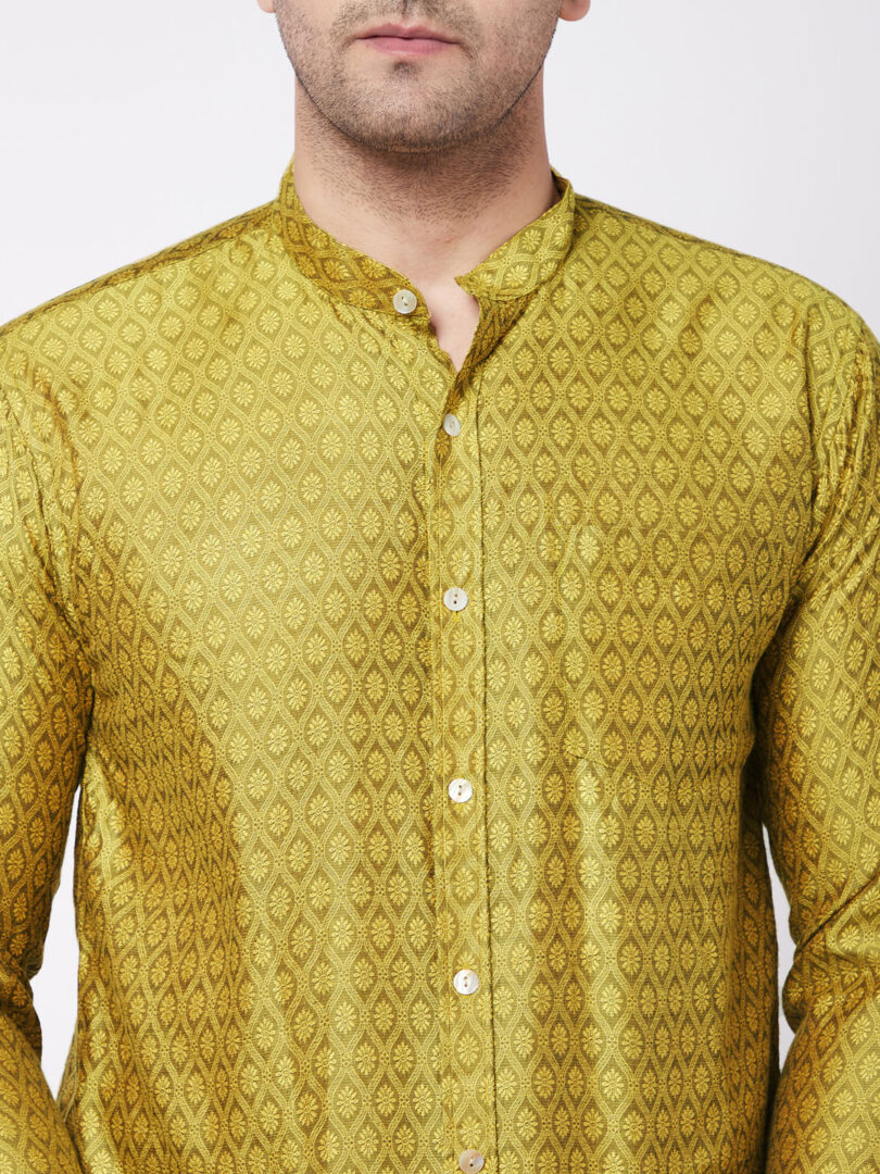 Men's Mustard Yellow Silk Blend Ethnic Shirt