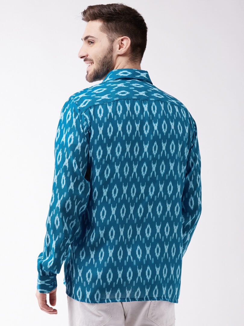 Men's Turquoise Cotton Blend Ethnic Shirt