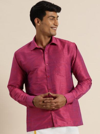 Men's Purple Raw Silk Ethnic Shirt