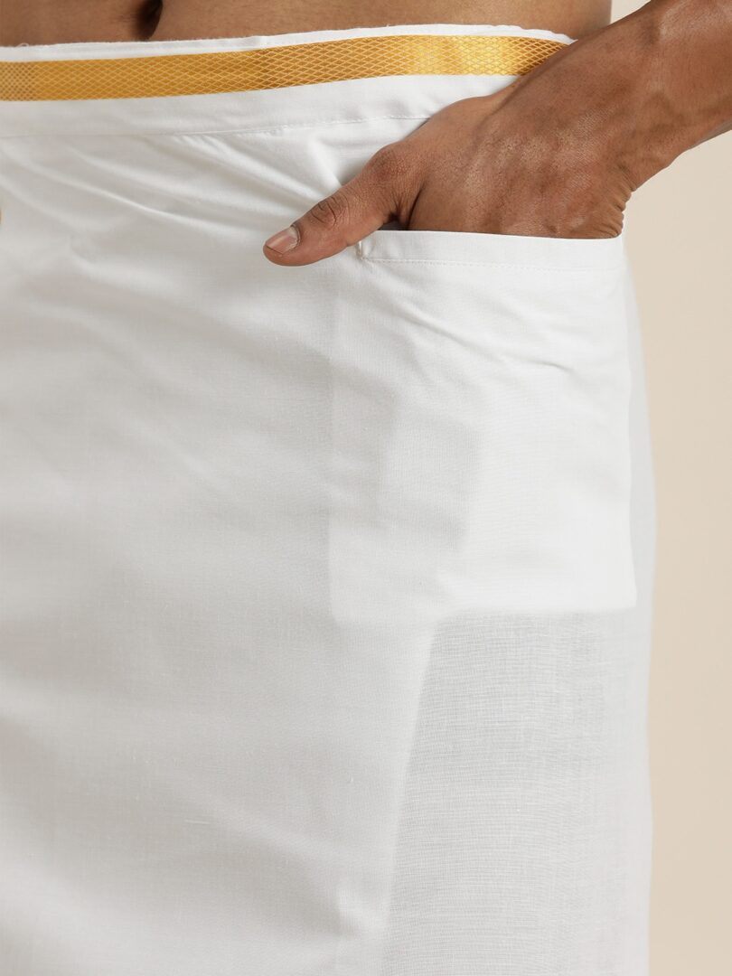 Men's White And White Pure Cotton Shirt And Mundu