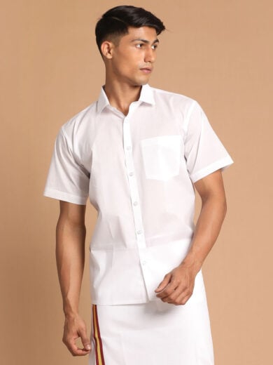 Men's White Cotton Ethnic Shirt