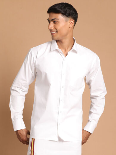 Men's White Cotton Blend Ethnic Shirt