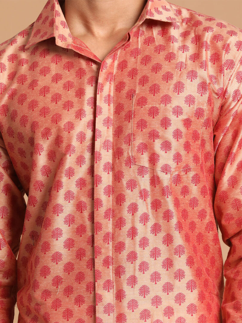 Men's Pink Poly Viscose Ethnic Shirt