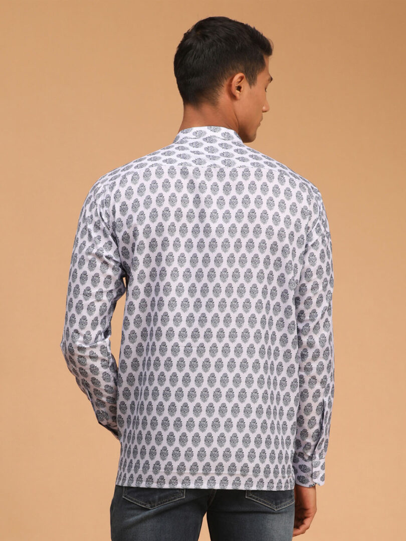 Men's Grey Cotton Blend Ethnic Shirt