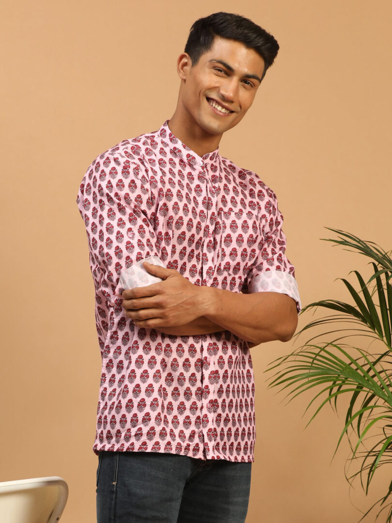 Men's Pink Muslin Ethnic Shirt