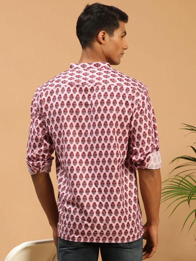 Men's Pink Muslin Ethnic Shirt