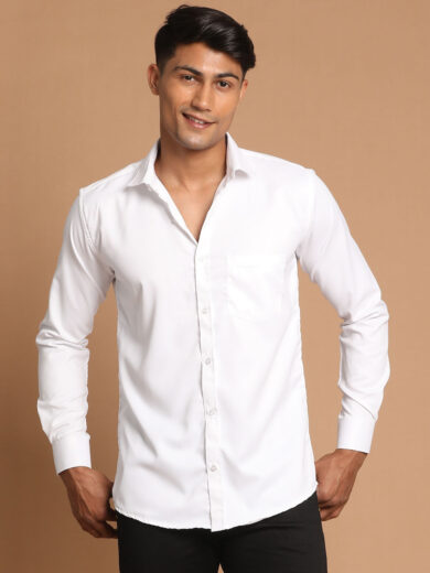Men's White Cotton Blend Ethnic Shirt