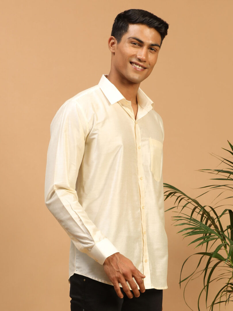 Men's Cream Viscose Ethnic Shirt