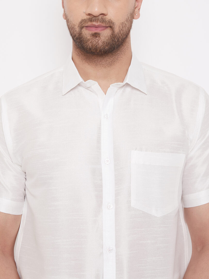 Men's White Silk Blend Shirt And Mundu