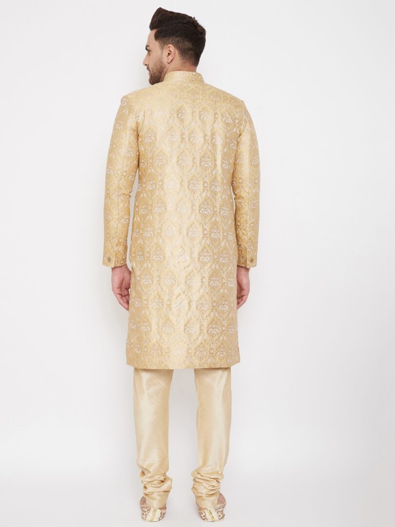 Men's Gold Beige Silk Blend Sherwani Set