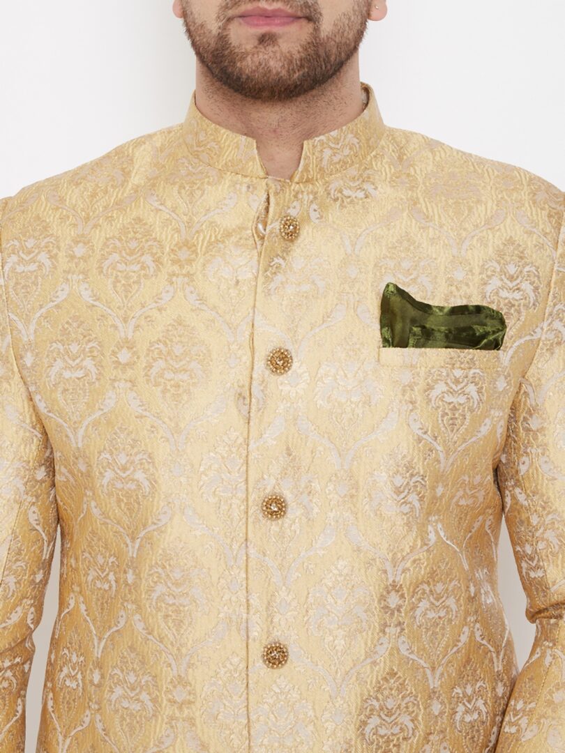 Men's Gold Beige Silk Blend Sherwani Set