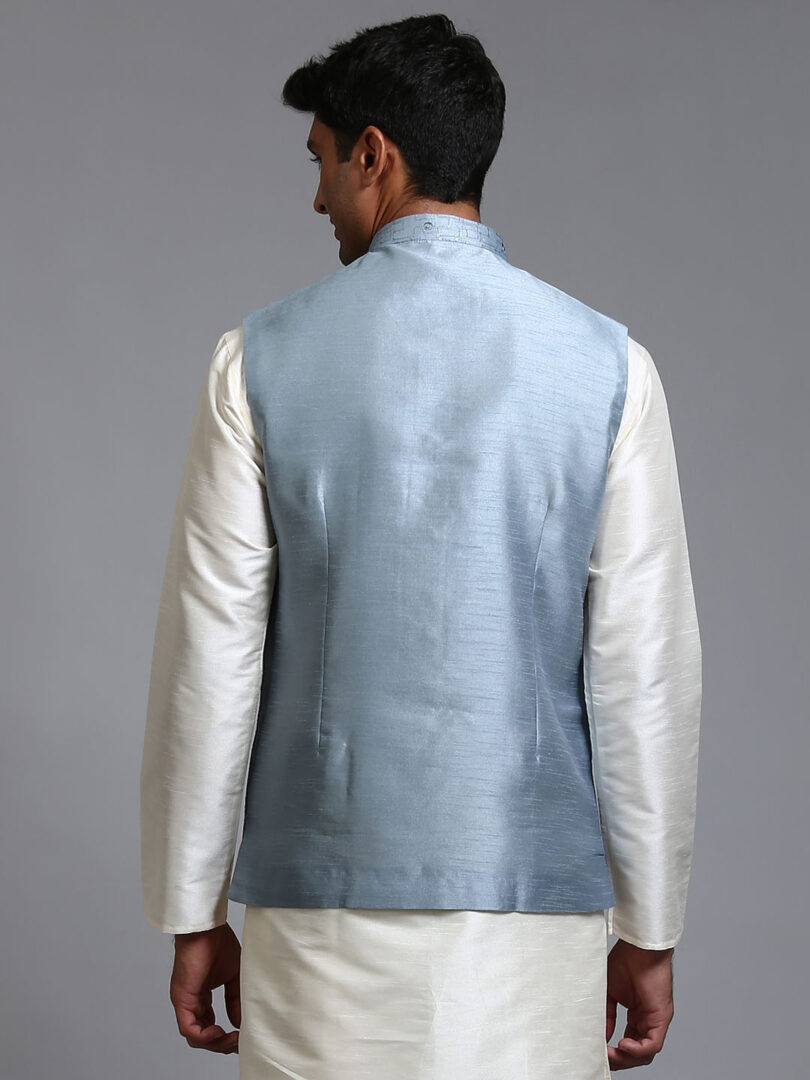 Men's Grey Mirror Work Nehru Jacket