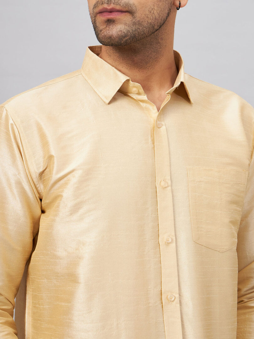 Men's Gold And White Silk Blend Shirt And Mundu