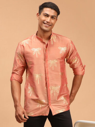 Men's Pink Viscose Ethnic Shirt