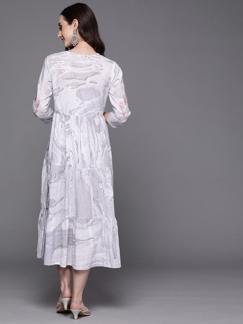 Indo Era Grey Embroidered A-Line Ethnic Dress