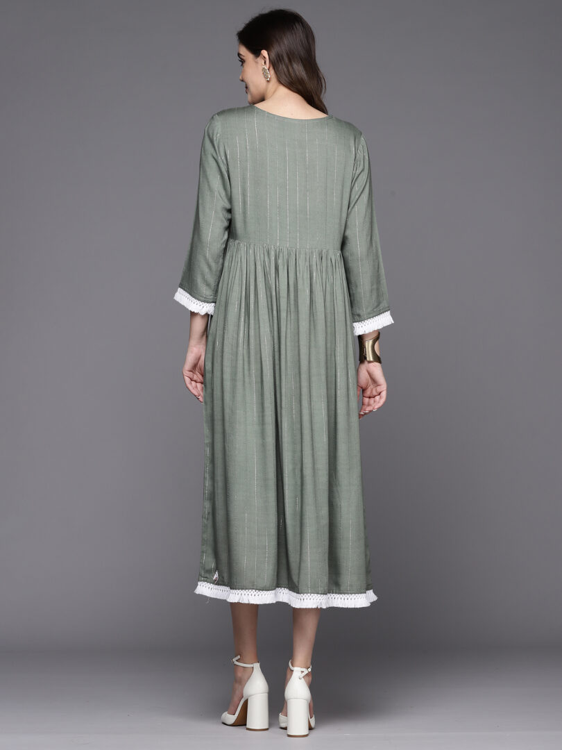 Indo Era Grey Embroidered A-Line Ethnic Dress