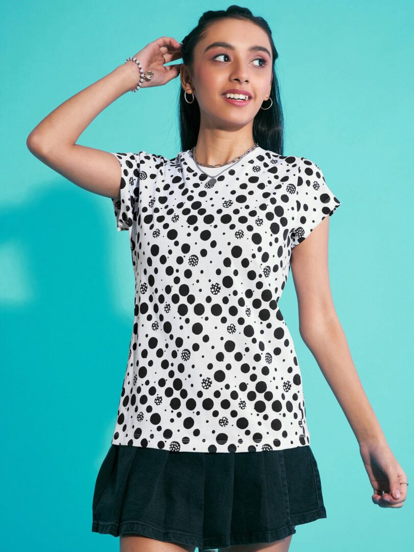 Girls Black Polka Dot Print T-Shirt